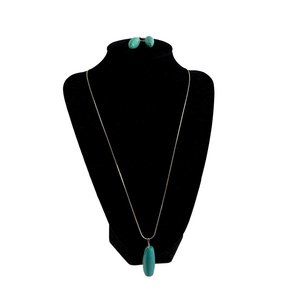 Sterling Silver 925 Italy Chain Turquoise Pendant Hook Dangle Earrings Set 21"